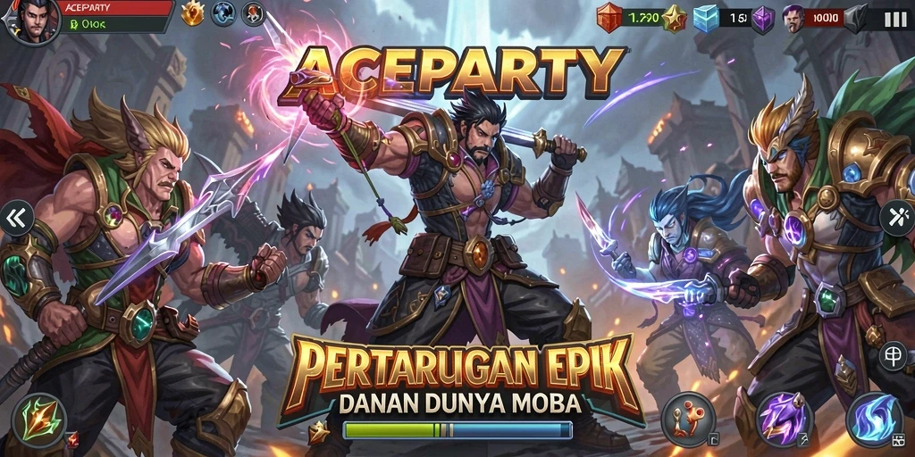 Screenshot gameplay ACEPARTY yang menunjukkan aksi seru di arena MOBA.