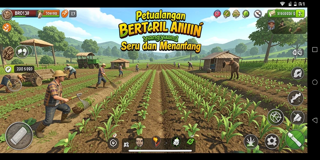Tampilan seru gameplay BRO138 dengan aktivitas bertani.