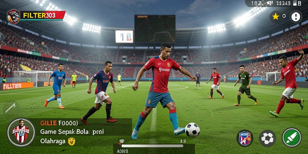 Screenshot menunjukkan aksi seru dalam game sepak bola FILTER303.