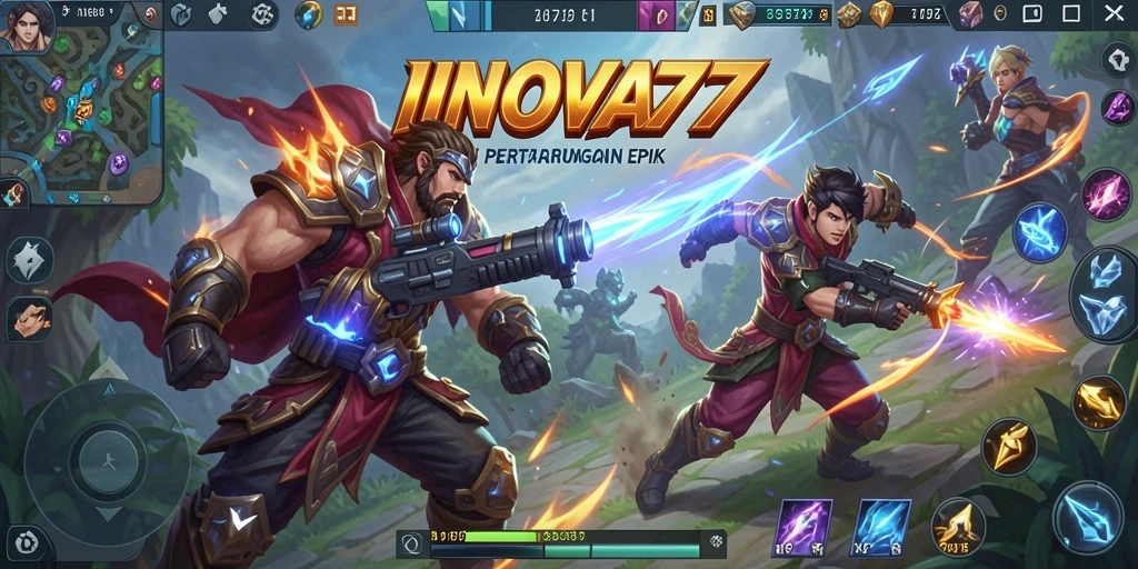 Tampilan menarik karakter dalam arena pertarungan MOBA.
