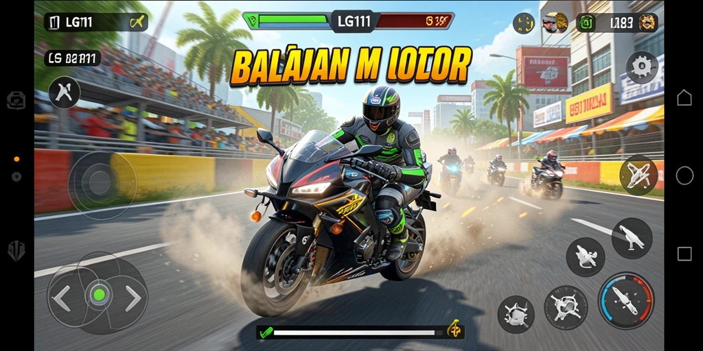 Tampilan gameplay LG111 menampilkan aksi balap motor yang seru dan mendebarkan.