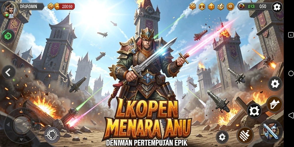 Tangkapan layar gameplay LKOPEN menampilkan aksi menegangkan dalam Tower Defense.