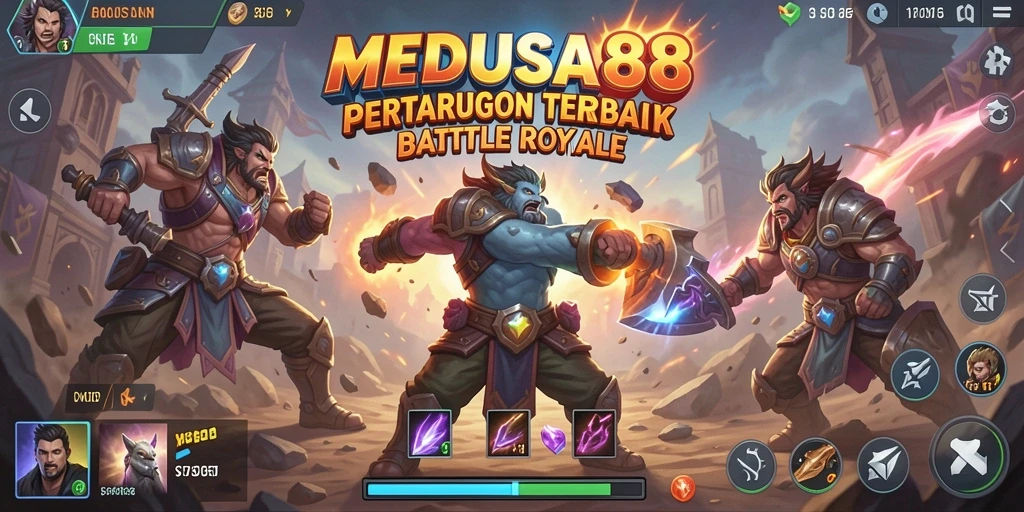 Tampilan gameplay seru dan dinamis dari MEDUSA88 di medan perang.