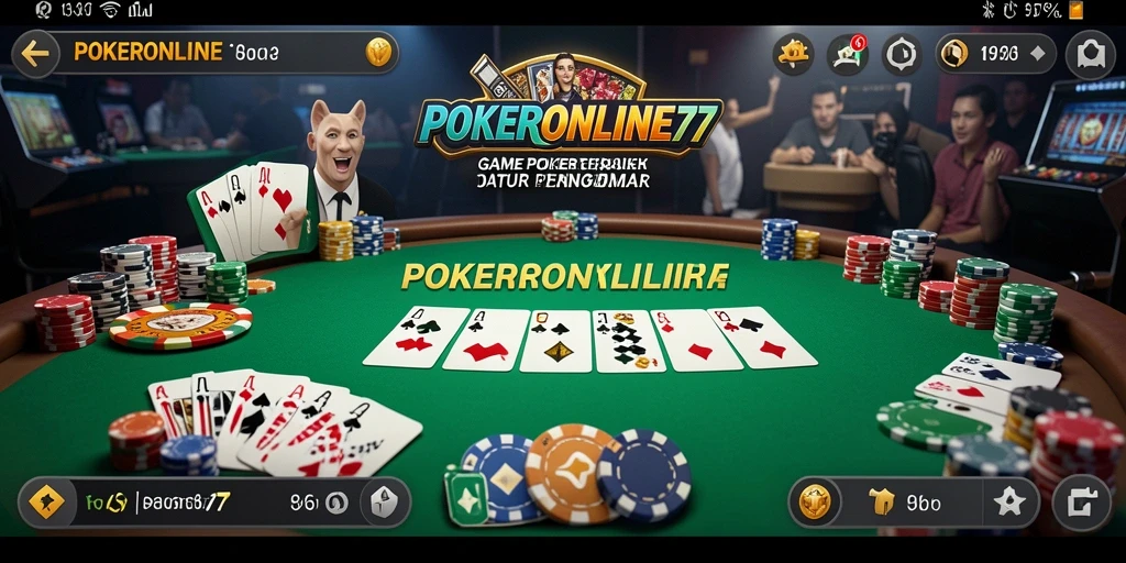 Screenshot gameplay POKERONLINE77 yang menampilkan pertarungan strategi Poker.