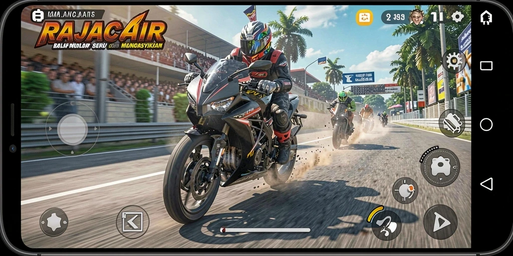Gameplay seru balap motor di RAJACAIR dengan lintasan menantang.